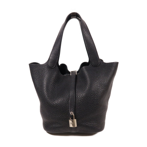 HERMES PHW Picotin MM Handbag Taurillon Clemence Leather Black Noir