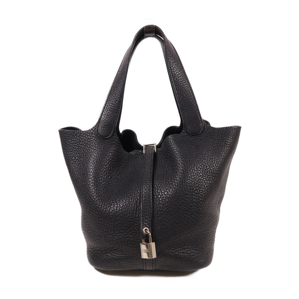 HERMES PHW Picotin MM Handbag Taurillon Clemence Leather Black Noir