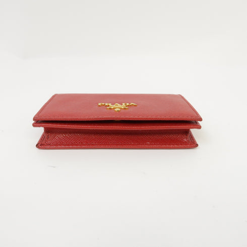 PRADA GHW Card Case 1M1122 Saffiano Leather Red