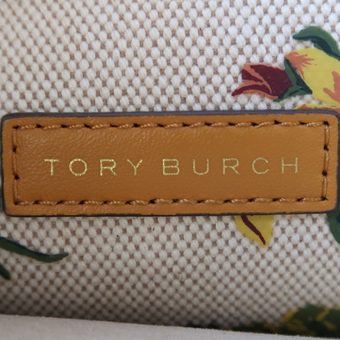 Tory Burch GHW Tote Bag 2 Way Bag Canvas/Calfskin Leather Beige/Yellow/Green