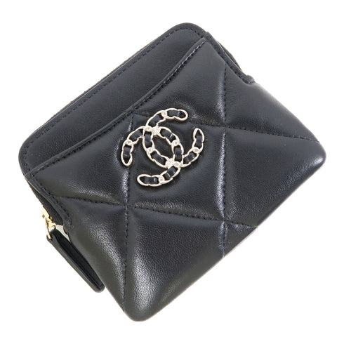 CHANEL CC GHW Zipper Card Holder AP2086 Lambskin Leather Black