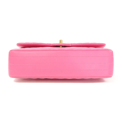 CHANEL Herringbone CC GHW Classic Flap 25cm Chain Shoulder Bag Leather Pink