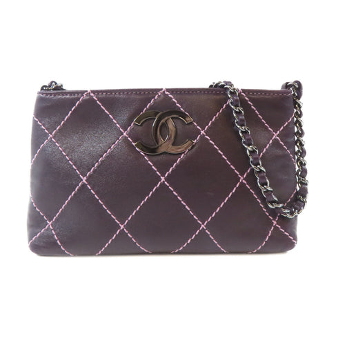 CHANEL Quilted CC SHW Handbag Lambskin Leather Purple