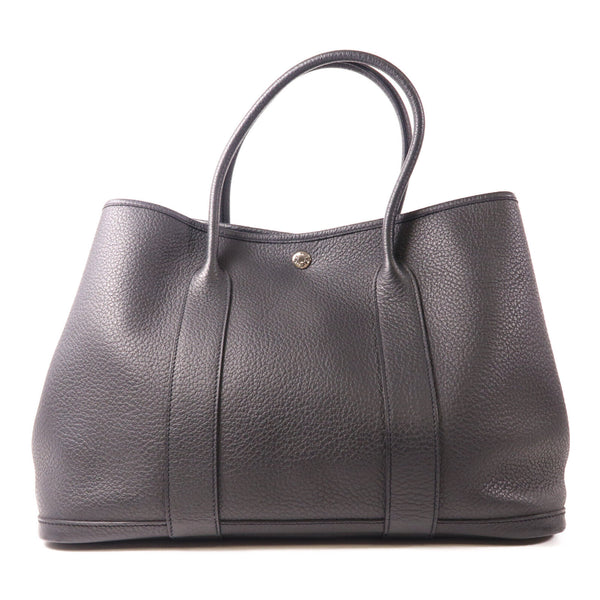 HERMES PHW Garden Party PM Handbag Negonda Leather Noir Black