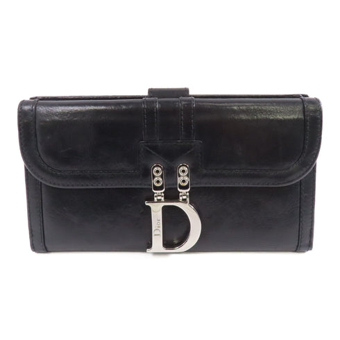Christian Dior CD SHW Long Wallet Calfskin Leather Black