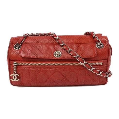 CHANEL CC SHW Chain Shoulder Bag Calfskin Leather Red v1