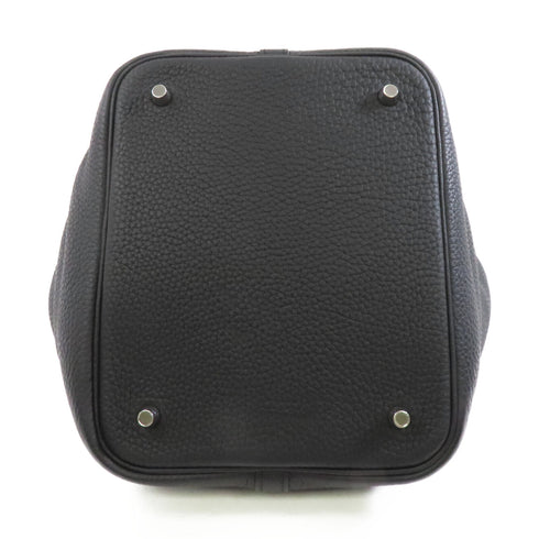 HERMES PHW Picotin MM Handbag Taurillon Clemence Leather Noir Black