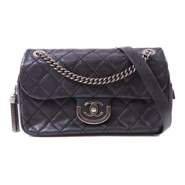 CHANEL CC SHW Chain Shoulder Bag Calfskin Leather Black