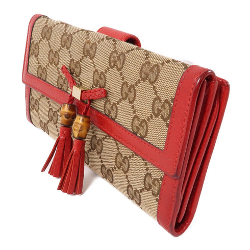 GUCCI GG GHW Long Wallet 269981 Canvas Leather Brown Red