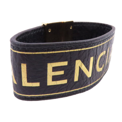BALENCIAGA GHW Bracelet Bangle Calfskin Leather Metal Black Gold