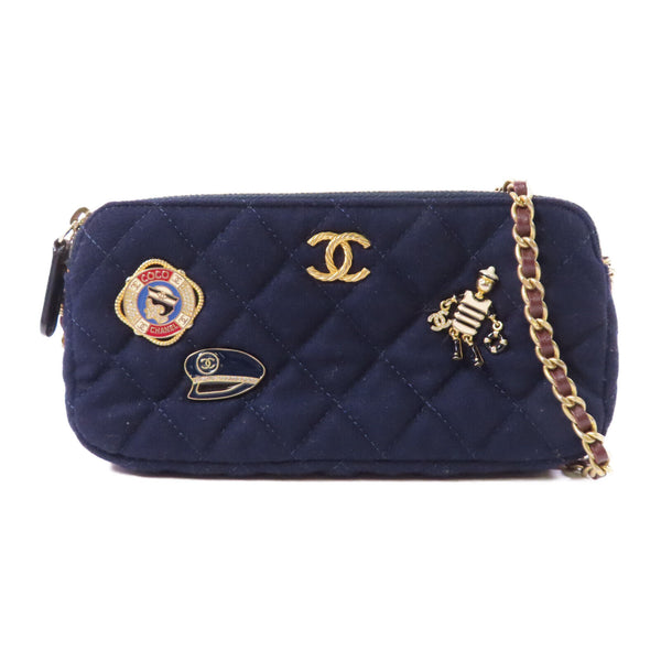 CHANEL CC GHW Paris-Hamburg Chain Shoulder Bag A70332 Wool Navy