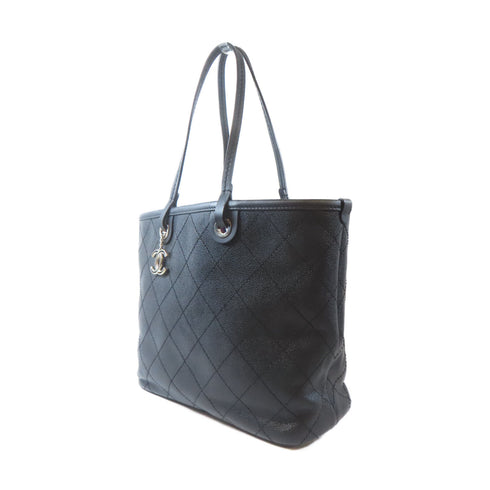 CHANEL Quilted CC SHW Totebag Shoulder Handbag Caviar Leather Black