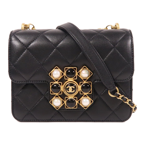 CHANEL CC GHW Chain Shoulder Bag Lambskin Leather Black v7