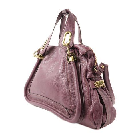 Chloe GHW Paraty Rock Bag 2 Way Shoulder Bag Handbag Calfskin Leather Purple