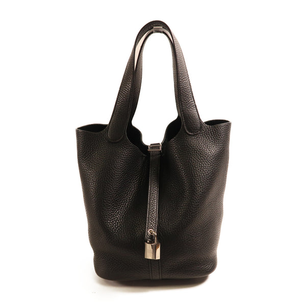 HERMES PHW Picotin MM Handbag Taurillon Clemence Leather Noir Black v1