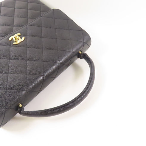 CHANEL CC GHW Vintage Top Handle Bag Handbag Calfskin Leather Black