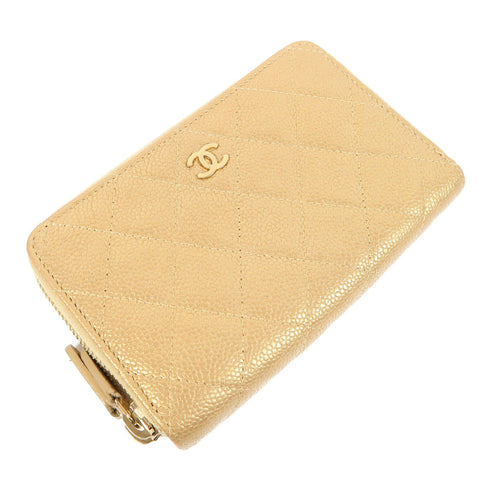 CHANEL Quilted CC GHW Wallet Calfskin Leather Gold