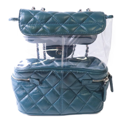 CHANEL Quilted CC SHW Chain Shoulder Bag Calfskin Leather/Plastics Green