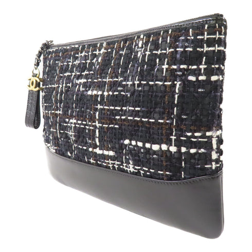 CHANEL CC GHW Clutch Calfskin Leather/Tweed Black
