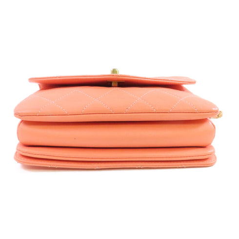 CHANEL CC吧GHW Handbag Chain Shoulder Bag Calfskin Leather Salmon Pink