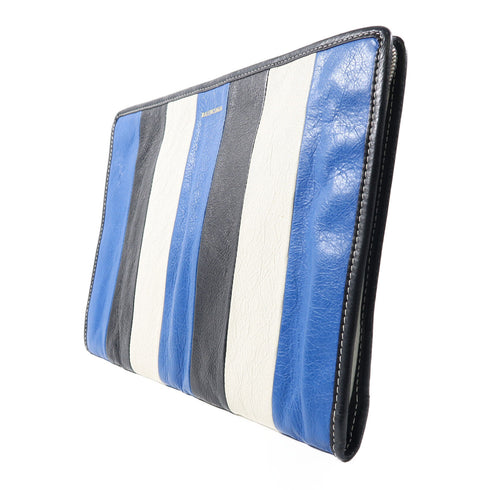 BALENCIAGA SHW Clutch 443658 Calfskin Leather Blue/Black/White