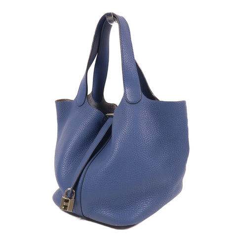 HERMES PHW Picotin MM Hand Bag/Bucket Tote Bag Clemence Leather Colvert