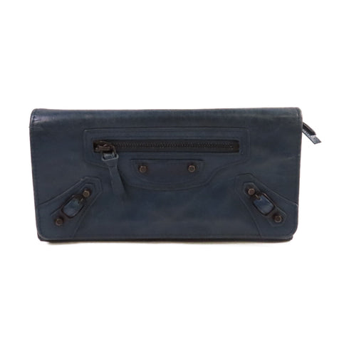 BALENCIAGA City Long Wallet Lambskin Leather Dark Blue