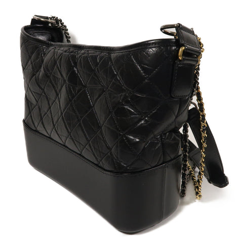 CHANEL CC GHW/SHW Gabrielle MM Chain Shoulder Bag Lambskin Leather Black