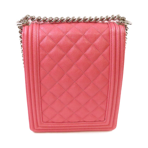 CHANEL Quilted SHW CC North South Chevron Le Boy Shoulder Bag Caviar Leather Pink