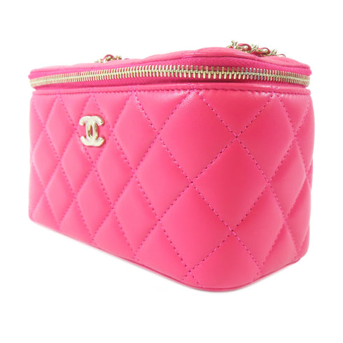 CHANEL Quilted CC GHW Vanity Bag With Chain Shoulder Bag AP2199 Lambskin Magenta
