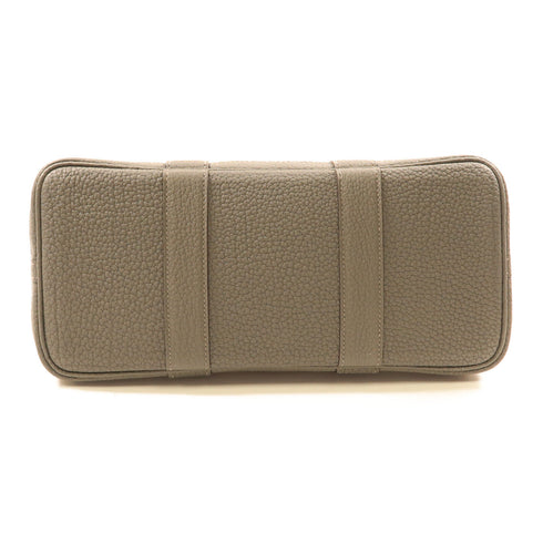 HERMES PHW Garden Party TPM Handbag Canvas Leather Beige Gray Grey
