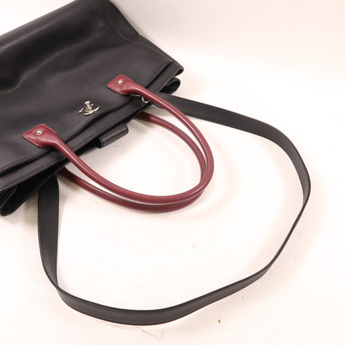 CHANEL CC SHW 2 Way Shoulder Bag Handbag Calfskin Black Red