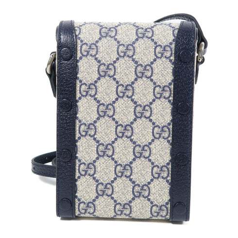 GUCCI GG SHW Horsebit 1955 Shoulder Bag 625615 Coated Canvas Navy/Beige