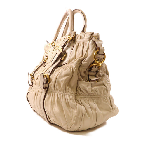 PRADA GHW 2 Way Shoulder Bag Handbag Lambskin Leather Beige