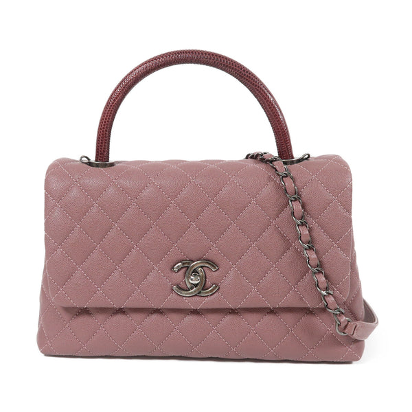 CHANEL Pink Pink Diamond-grained cowhide leather/lizard leather Coco Handle ...