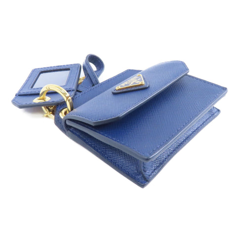 PRADA GHW Card Case Charm Saffiano Leather Blue