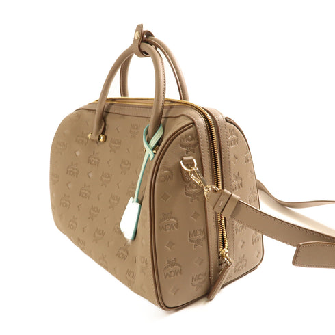 MCM GHW Evelyne 2 Way Shoulder Bag Handbag Lambskin Leather Gray