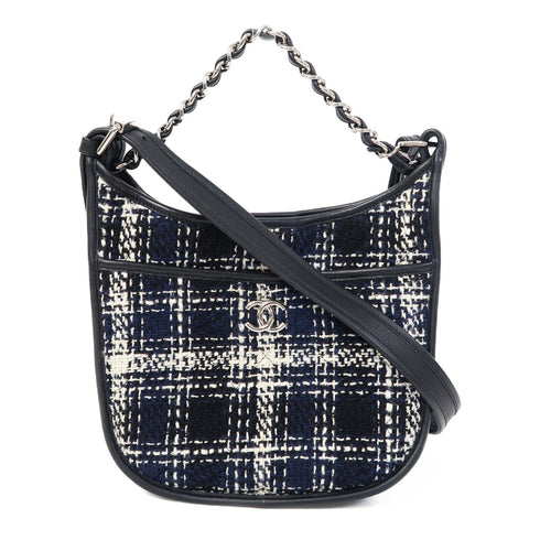CHANEL CC SHW Shoulder Bag Tweed Blue
