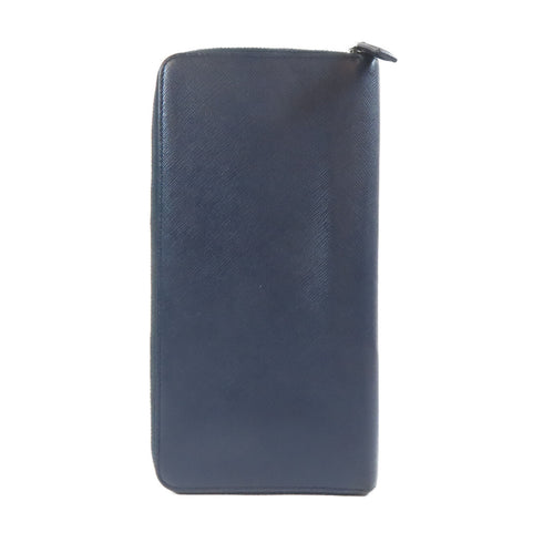 PRADA SHW Zipper Long Wallet Calfskin Leather Navy