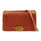 CHANEL CC Boy 25 Chain Shoulder Bag Calfskin Leather Red