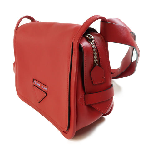 PRADA GHW Etiquette Bag Shoulder Bag Calfskin Leather 1BD123 Red