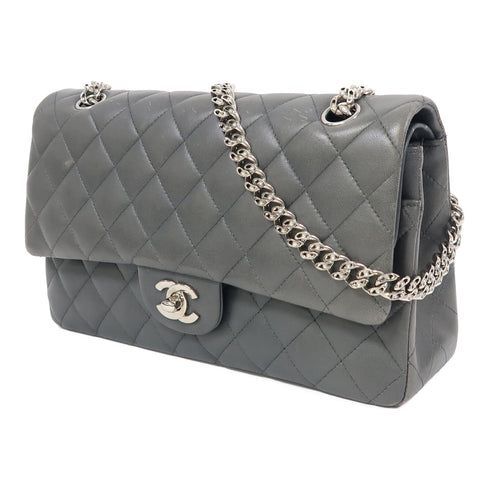 CHANEL Quilted CC SHW Classic Chain Shoulder Bag Lambskin Leather Grey