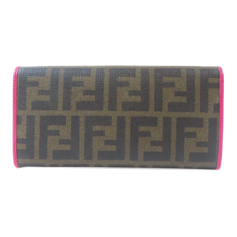 FENDI GHW Long Wallet PVC Coated Canvas Brown Pink