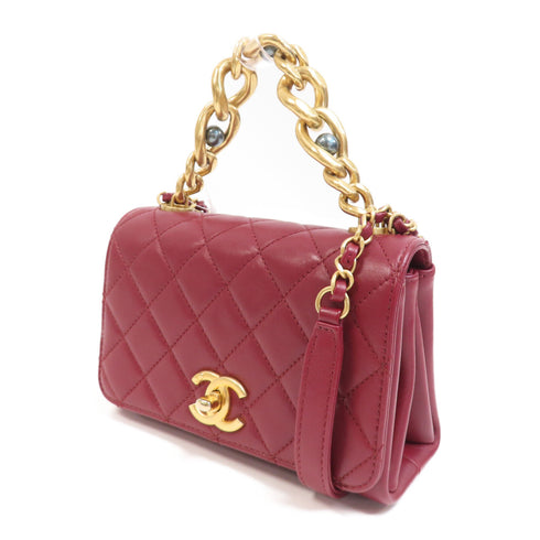 CHANEL Quilted CC GHW 2 Way Chain Shoulder Bag Calfskin Leather Red v1