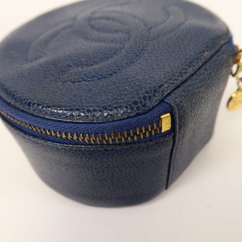 CHANEL CC GHW Pouch Clutch Bag Calfskin Leather Blue
