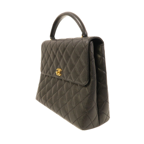 CHANEL Quilted CC GHW Vintage Handbag Caviar Leather Black