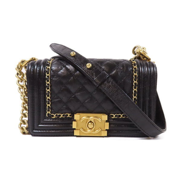 CHANEL Quilted CC GHW Boy Chanel Chain Shoulder Bag A67085 Calfskin Black