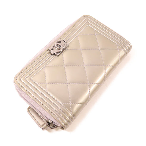 CHANEL CC SHW Wallet Patent Leather Silver