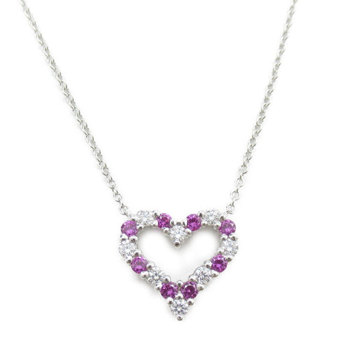 TIFFANY&CO Sentimental Heart Pink Sapphire Diamond Necklace PT950 Platinum v1