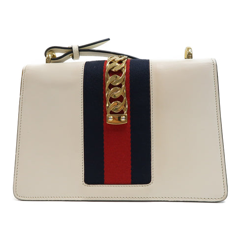 GUCCI GG GHW Sylvie Shoulder Bag 421882 Calfskin Leather White